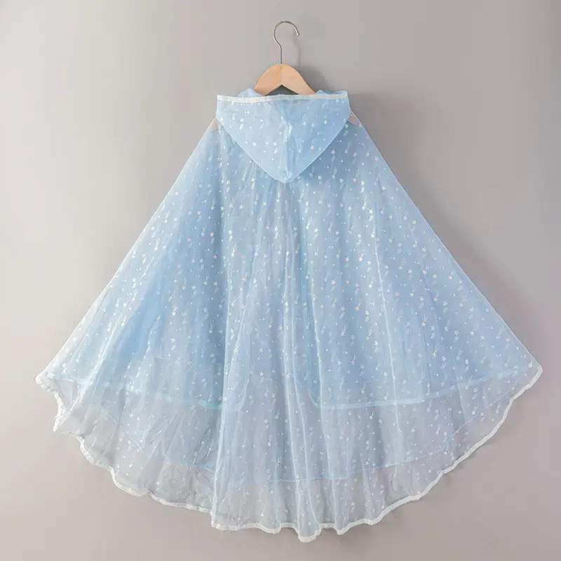 2025 Spring Mesh Hooded Cloak for Girls Blue - Image 5