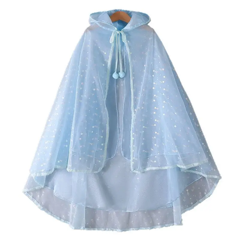 2025 Spring Mesh Hooded Cloak for Girls Blue - Image 6