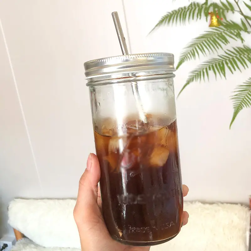 Glass Mason Cup Cold Brew with Straw & Lid - Image 8