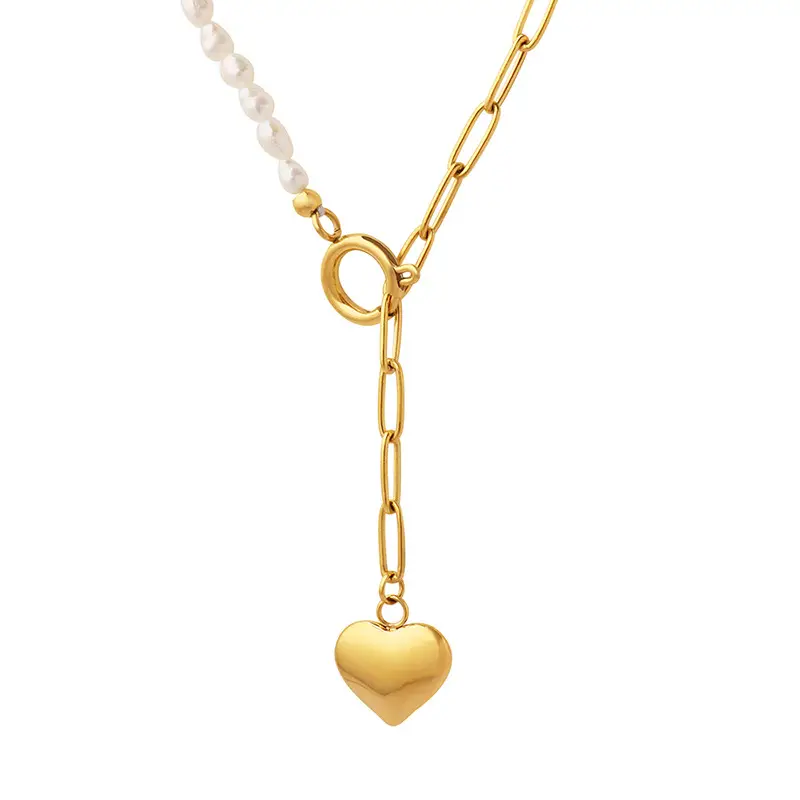 Nude Green Pearl Necklace with Heart Pendant - Image 6