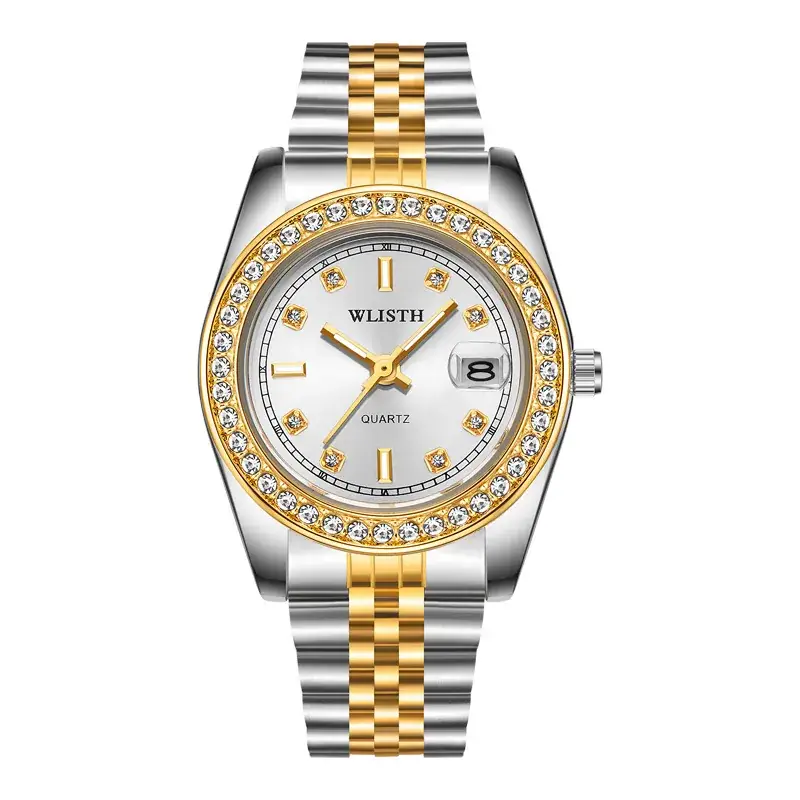 Men's Gold Steel Band Quartz Watch with Date Display - Image 9