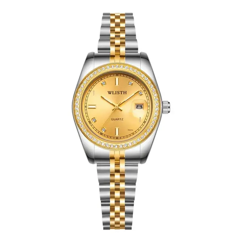 Men's Gold Steel Band Quartz Watch with Date Display - Image 2