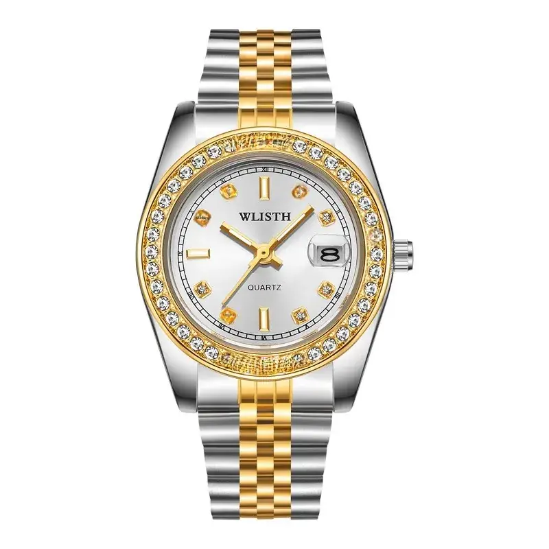 Men's Gold Steel Band Quartz Watch with Date Display - Image 3