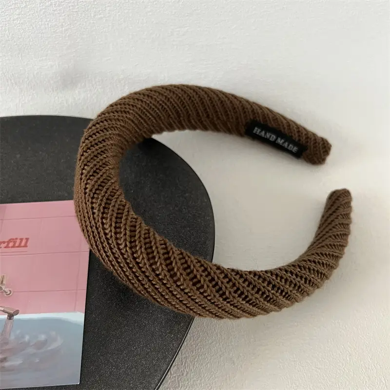 Korean Knitted Headband Brown Wide Brim - Image 3