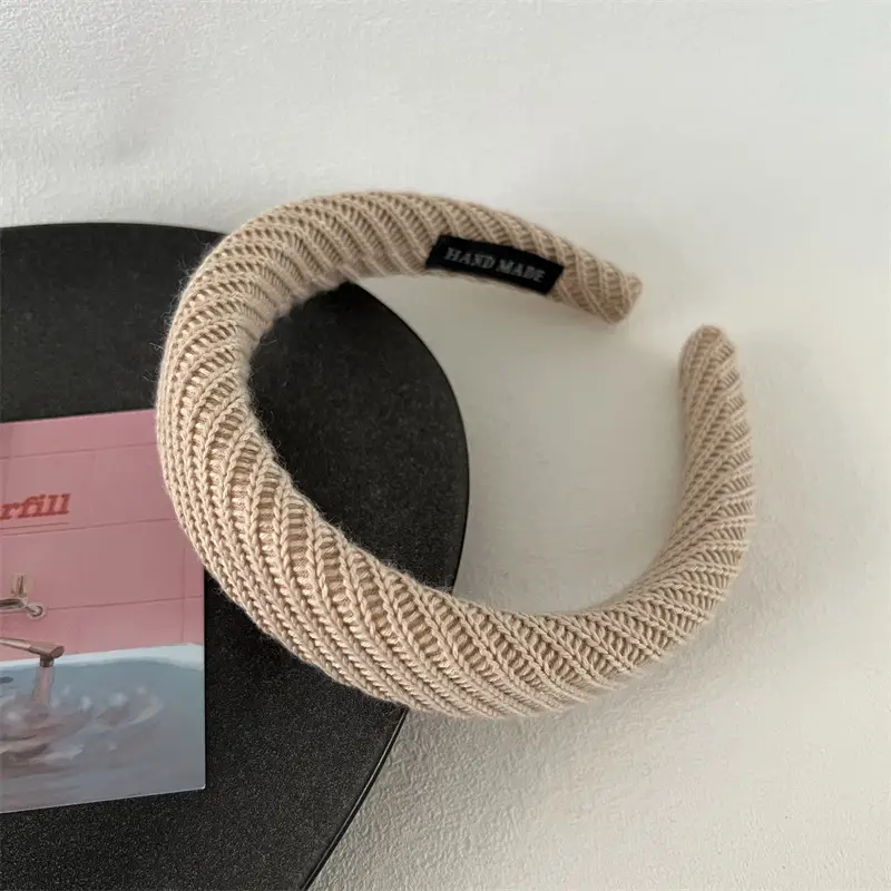 Korean Knitted Headband Brown Wide Brim - Image 4