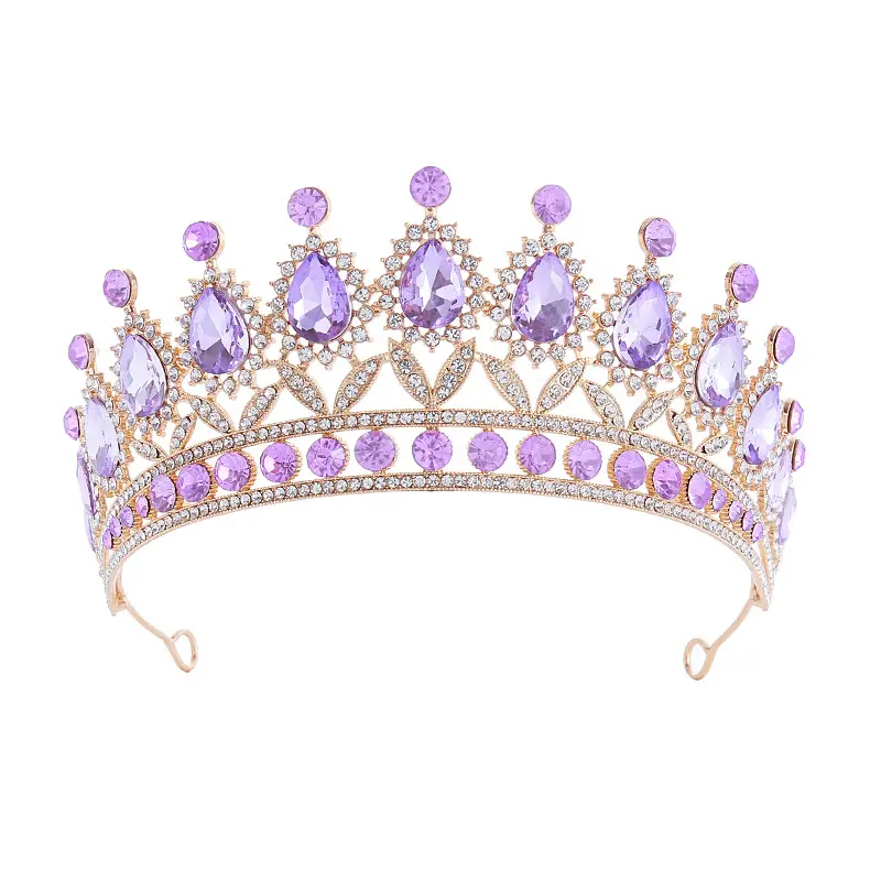 Purple Gemstone Queen's Crown for Bride & Party Wear - Image 8