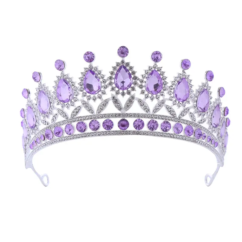 Purple Gemstone Queen's Crown for Bride & Party Wear - Image 6