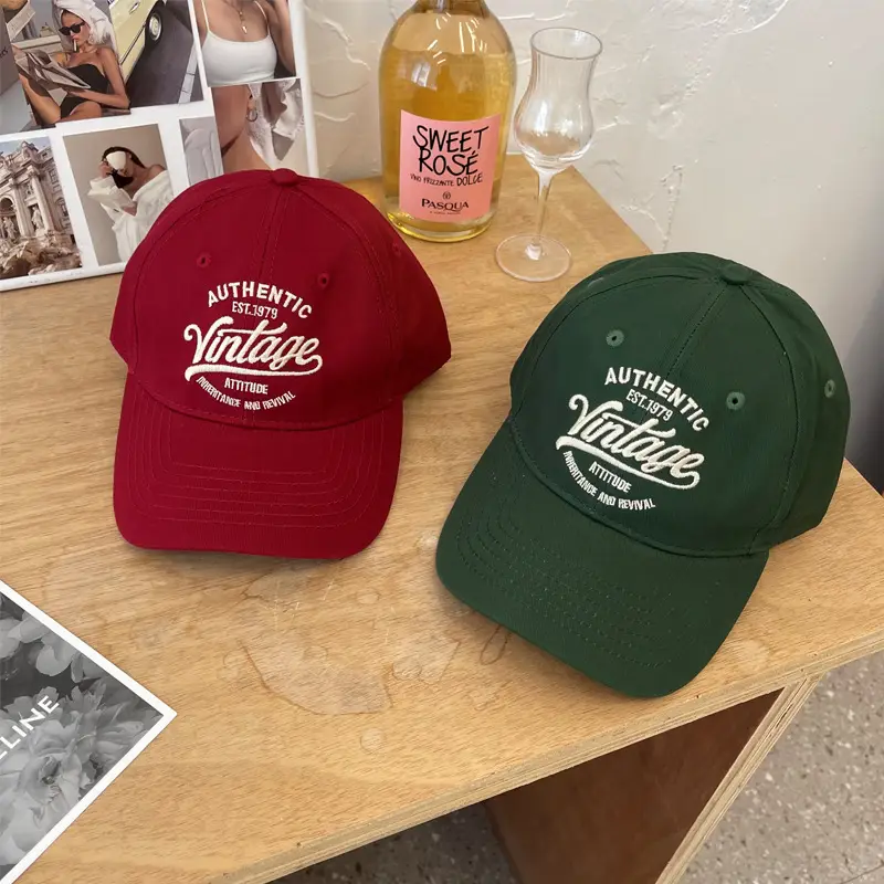 Japanese Style Green Baseball Cap with Letter Embroidery