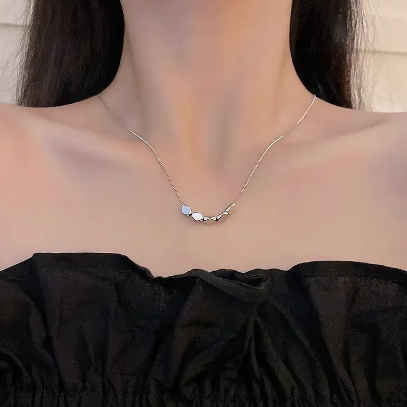 Geometric Diamond Necklace Women Cold Style Silver Cold - Image 5