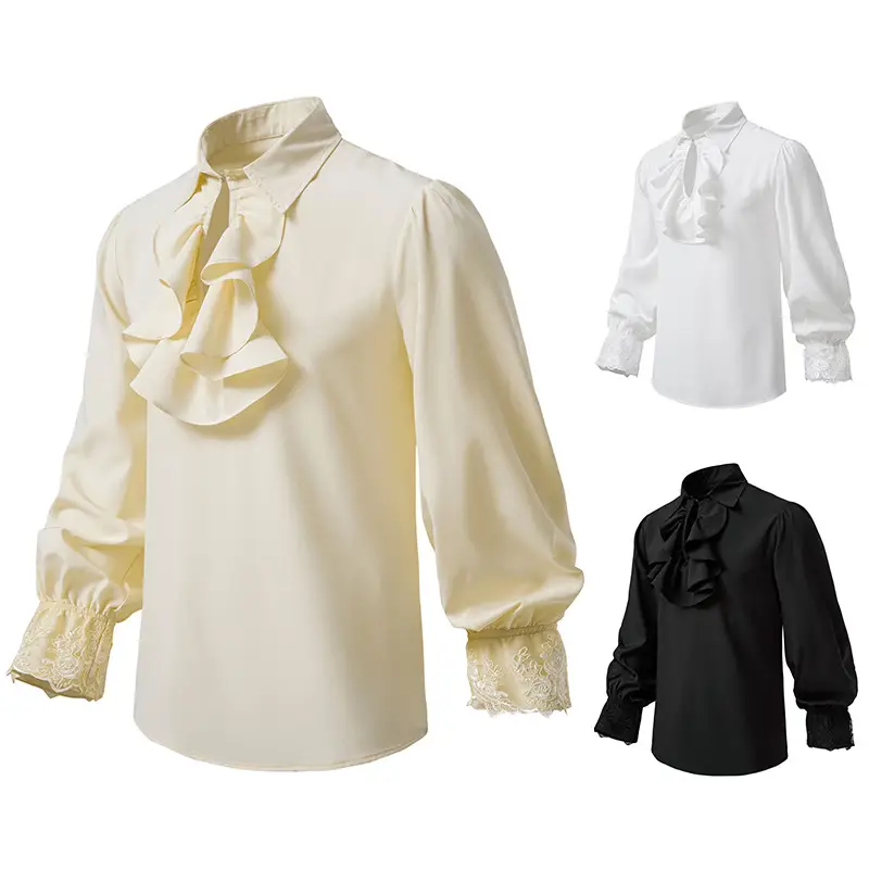 Men's Ruffled Victorian Costume White Black Yellow - Image 7