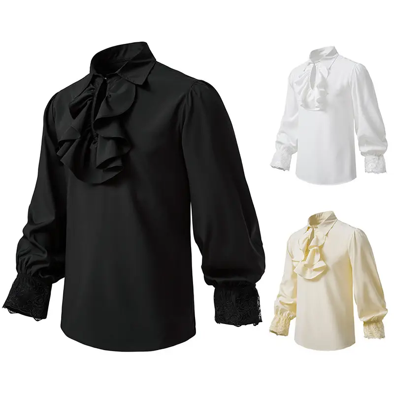 Men's Ruffled Victorian Costume White Black Yellow - Image 8
