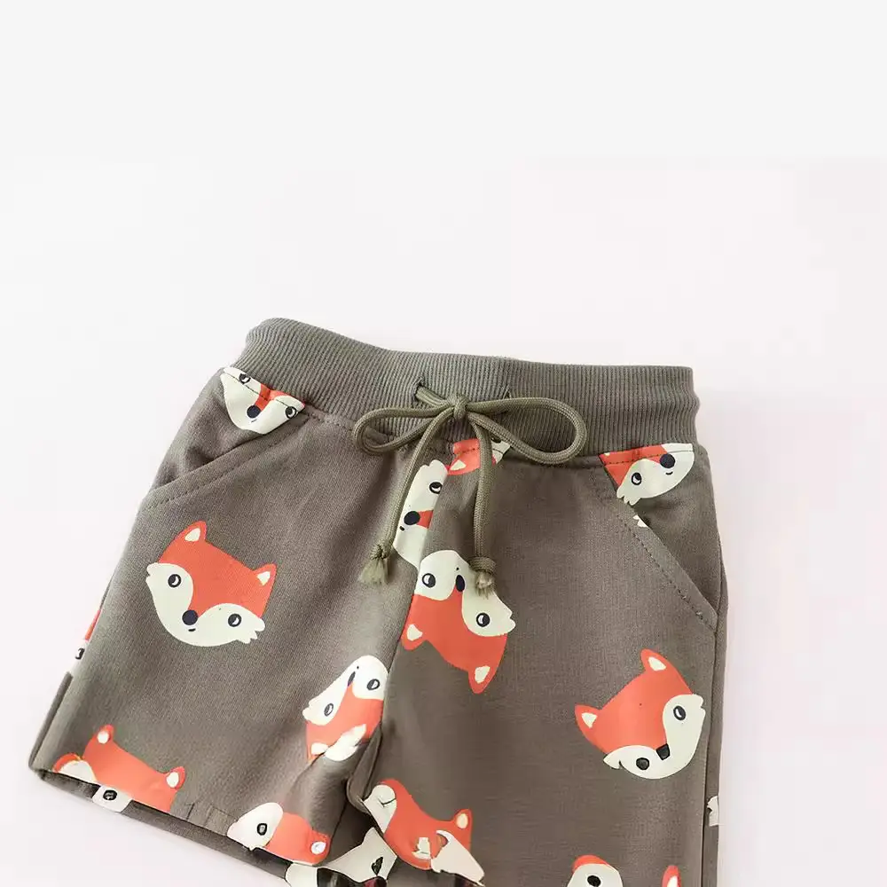 Kids Cotton Drawstring Pants Brown with Cartoon Design - Image 2