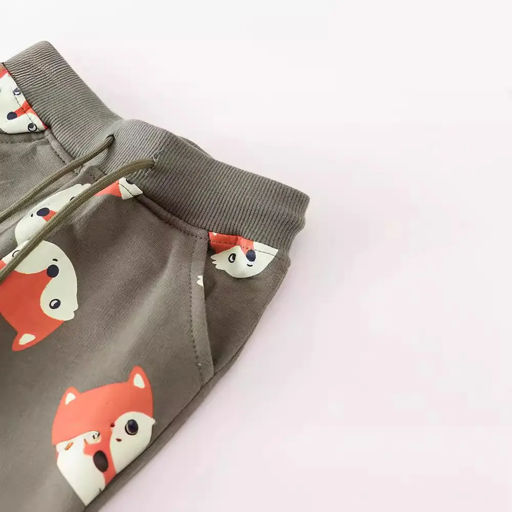 Kids Cotton Drawstring Pants Brown with Cartoon Design - Image 4