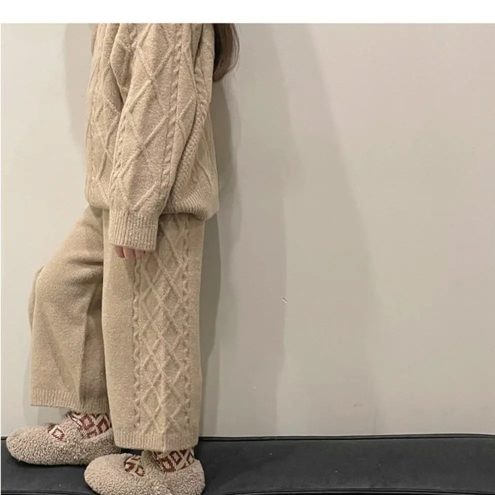 Korean Kids Vintage Twist Coat 2024 Knitted Pants Set — feature 3