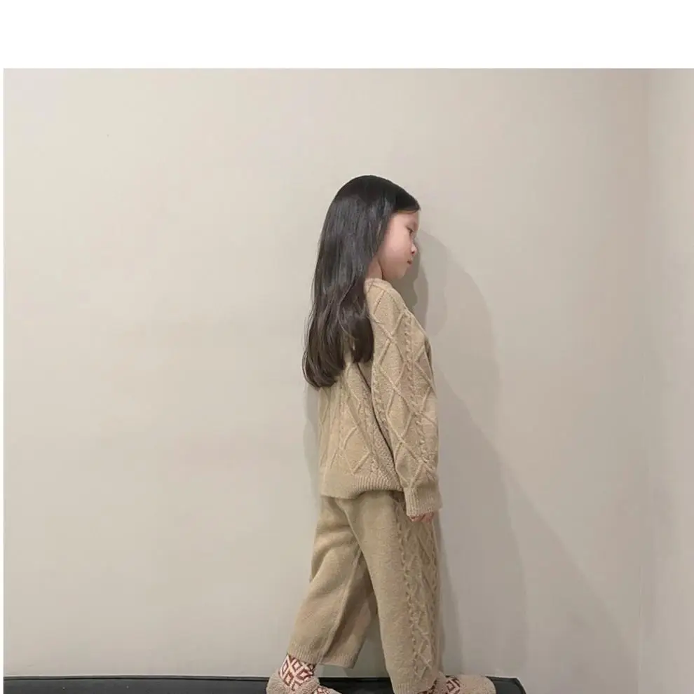 Korean Kids Vintage Twist Coat 2024 Knitted Pants Set — feature 6