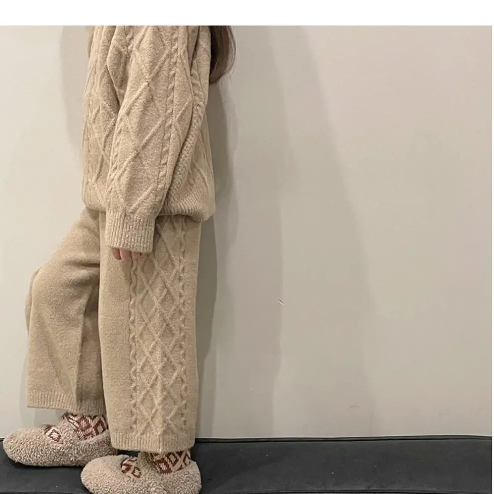 Korean Kids Vintage Twist Coat 2024 Knitted Pants Set — feature 7