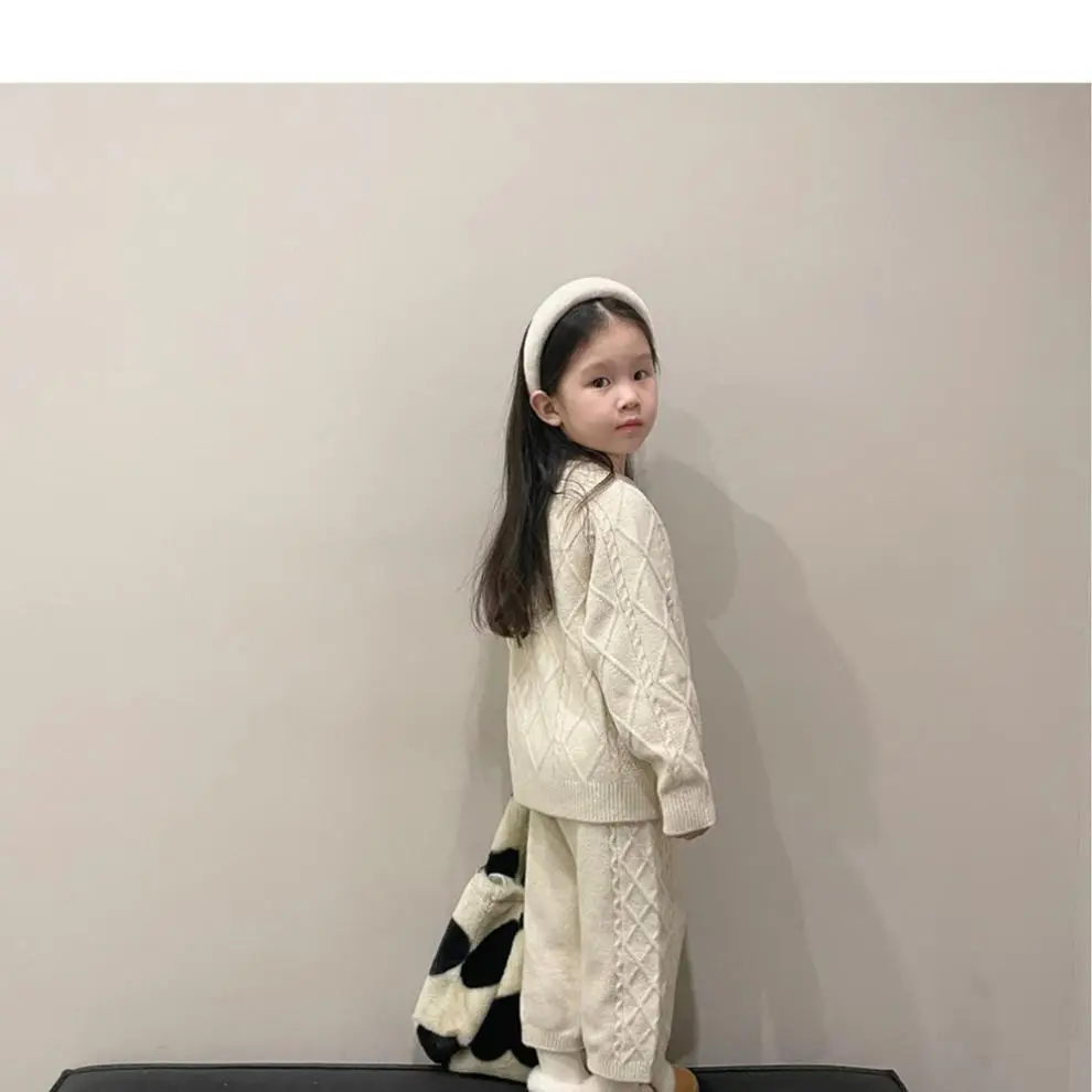 Korean Kids Vintage Twist Coat 2024 Knitted Pants Set — feature 9
