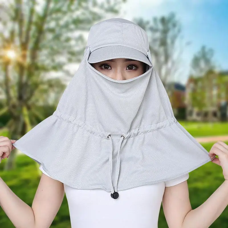 Women's Light Gray Bike Sunshade Hat with Neck Cover - Image 10