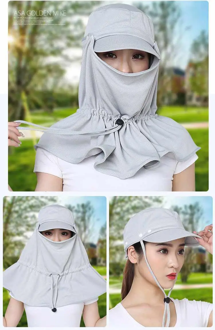 Women's Light Gray Bike Sunshade Hat with Neck Cover — feature 11