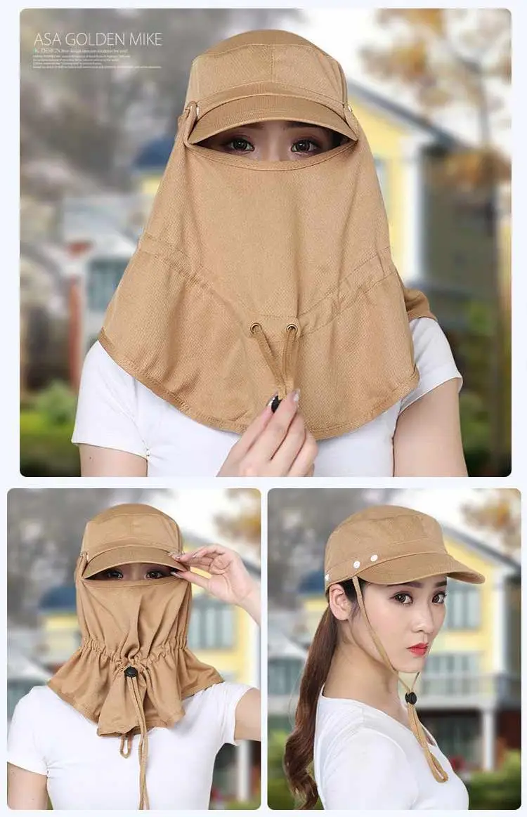 Women's Light Gray Bike Sunshade Hat with Neck Cover — feature 12