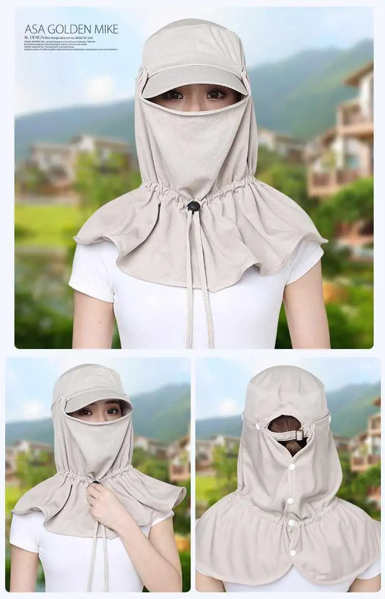 Women's Light Gray Bike Sunshade Hat with Neck Cover — feature 14
