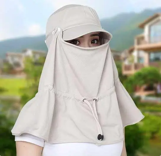 Women's Light Gray Bike Sunshade Hat with Neck Cover - Image 3