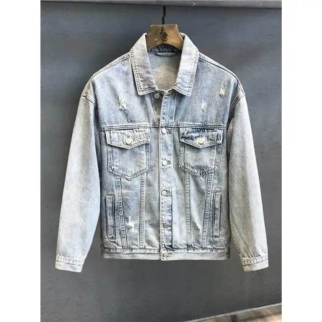 Men Denim Jacket Light Blue Loose Spring Autumn