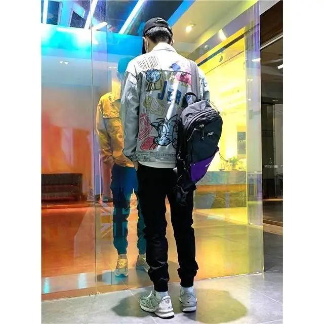 Men Denim Jacket Light Blue Loose Spring Autumn
