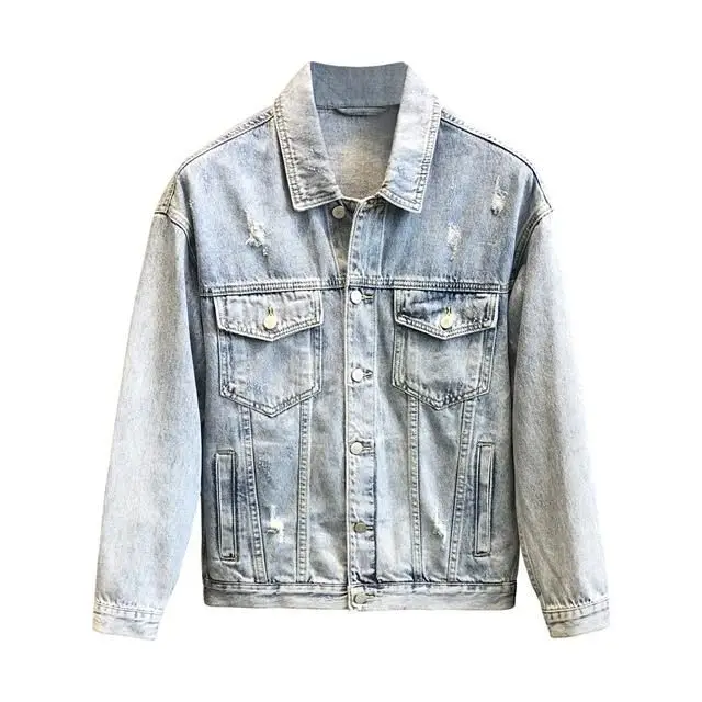 Men Denim Jacket Light Blue Loose Spring Autumn