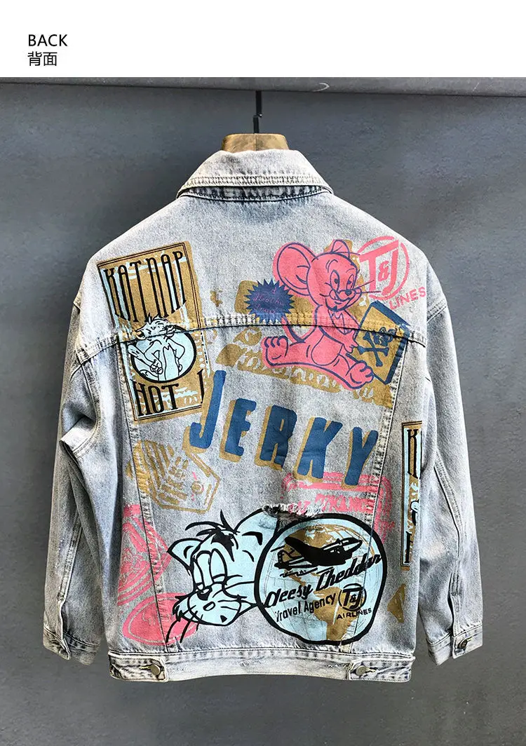 Men Denim Jacket Light Blue Loose Spring Autumn — feature 10