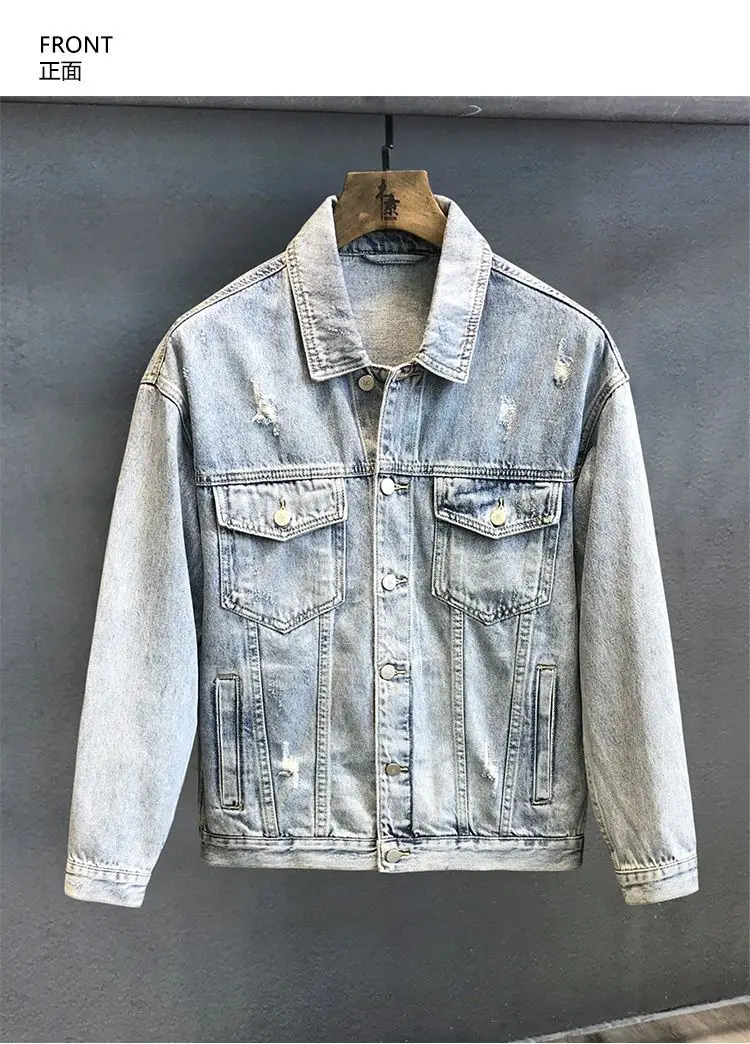 Men Denim Jacket Light Blue Loose Spring Autumn — feature 9