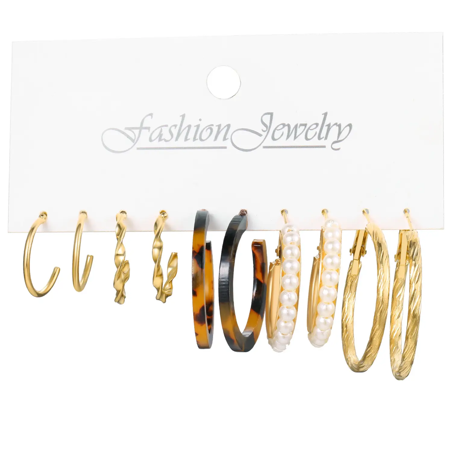 Cross-Border Pearl Earring Set 5 Pairs Gold Silver — feature 3