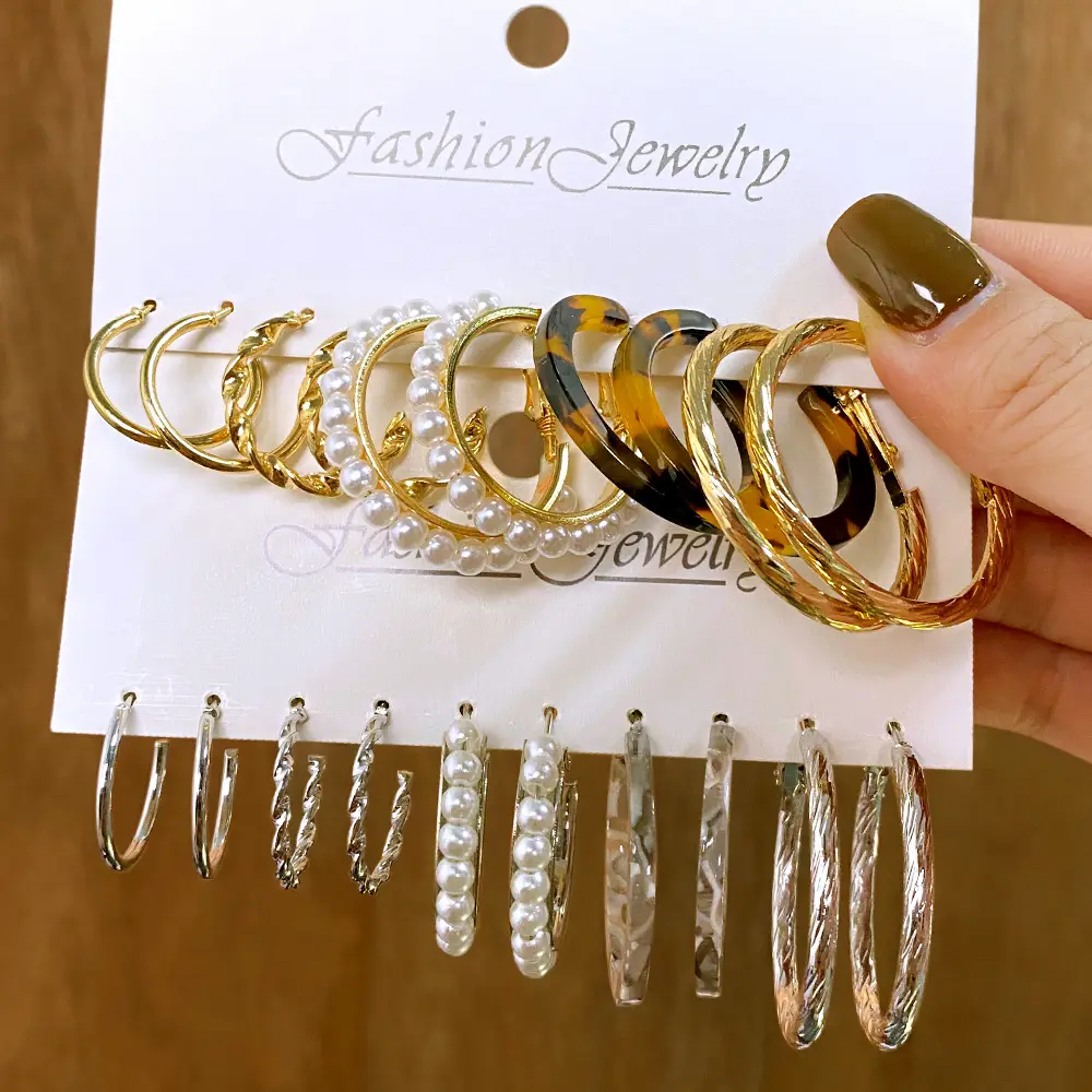 Cross-Border Pearl Earring Set 5 Pairs Gold Silver — feature 4
