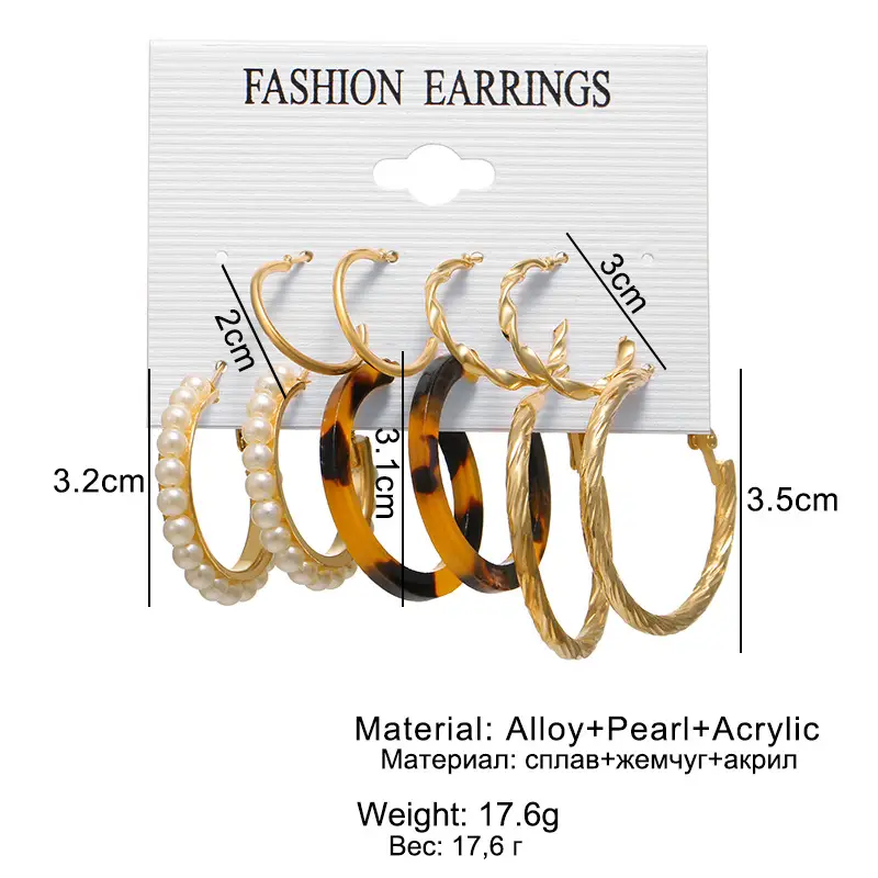 Cross-Border Pearl Earring Set 5 Pairs Gold Silver — feature 5