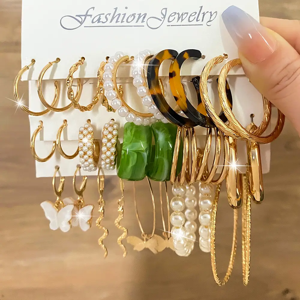 Cross-Border Pearl Earring Set 5 Pairs Gold Silver — feature 6