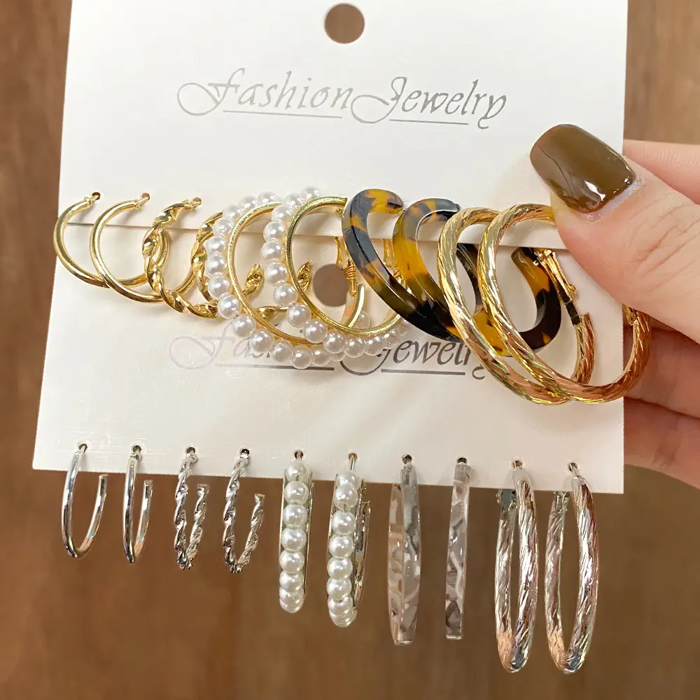 Cross-Border Pearl Earring Set 5 Pairs Gold Silver — feature 7