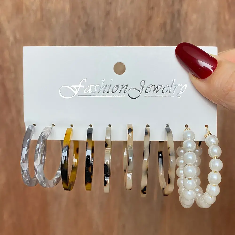 Cross-Border Pearl Earring Set 5 Pairs Gold Silver - Image 2