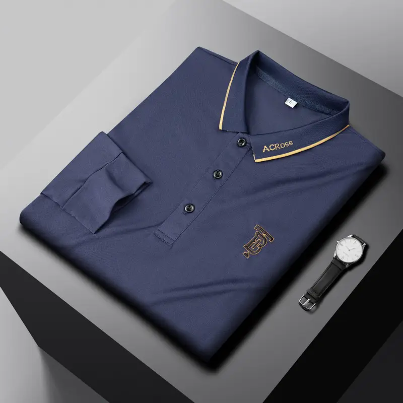 Men Navy Blue Embroidered Polo Shirt Plus Size