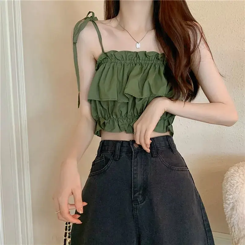 Women's Ruffled Sleeveless Top with High Waist Jeans