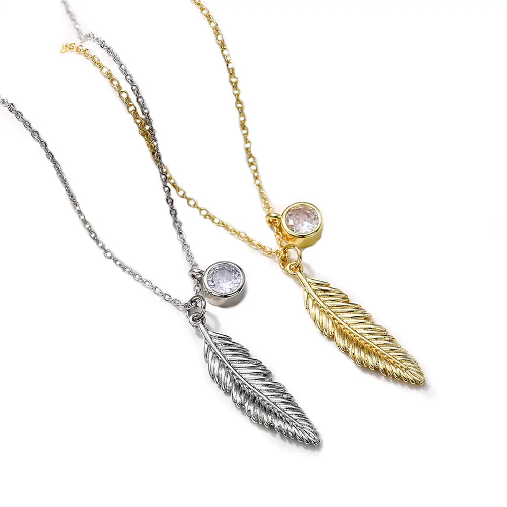Gold Feather Pendant Necklace for Women - Image 4