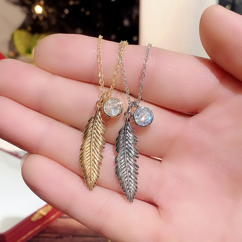Gold Feather Pendant Necklace for Women — feature 3