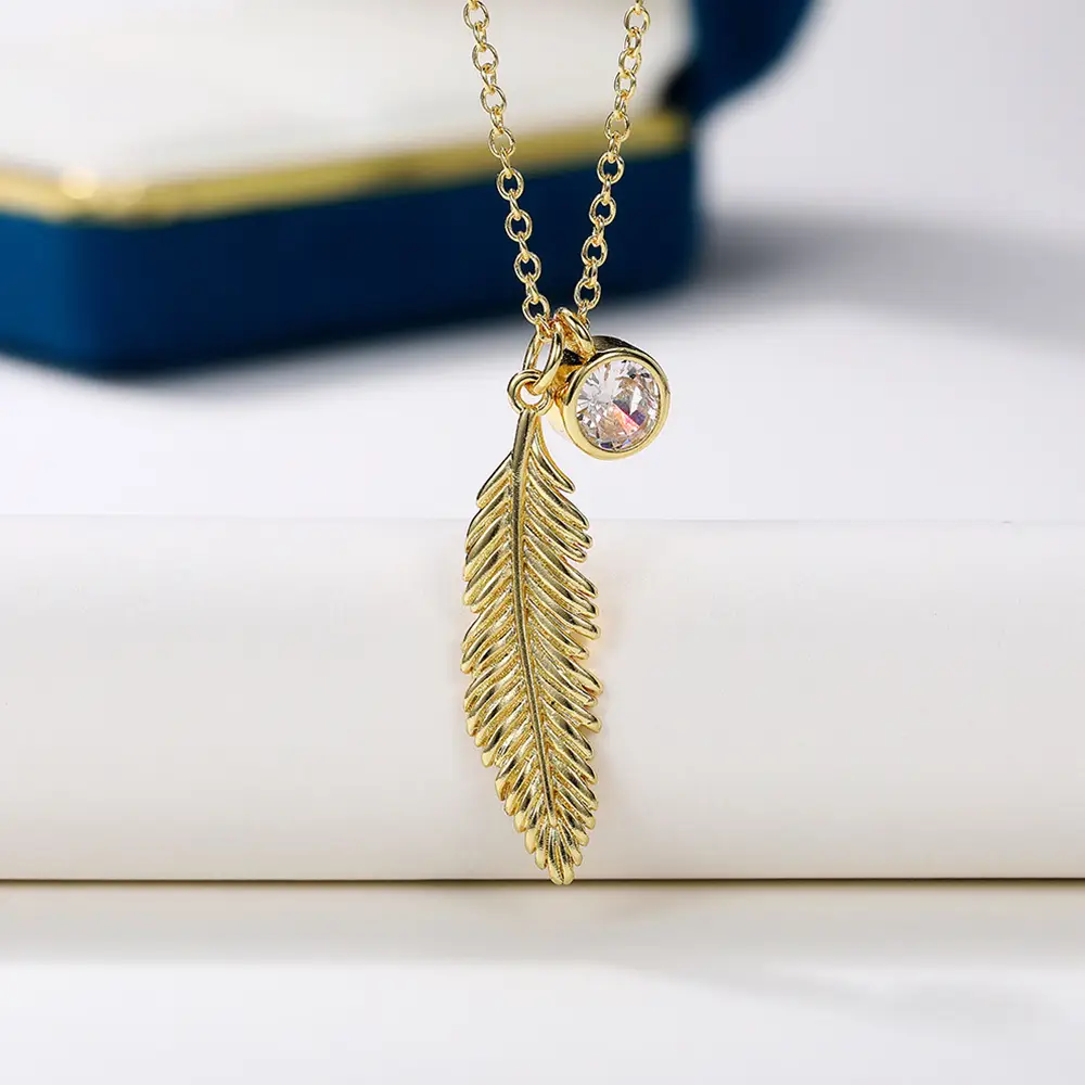 Gold Feather Pendant Necklace for Women — feature 9