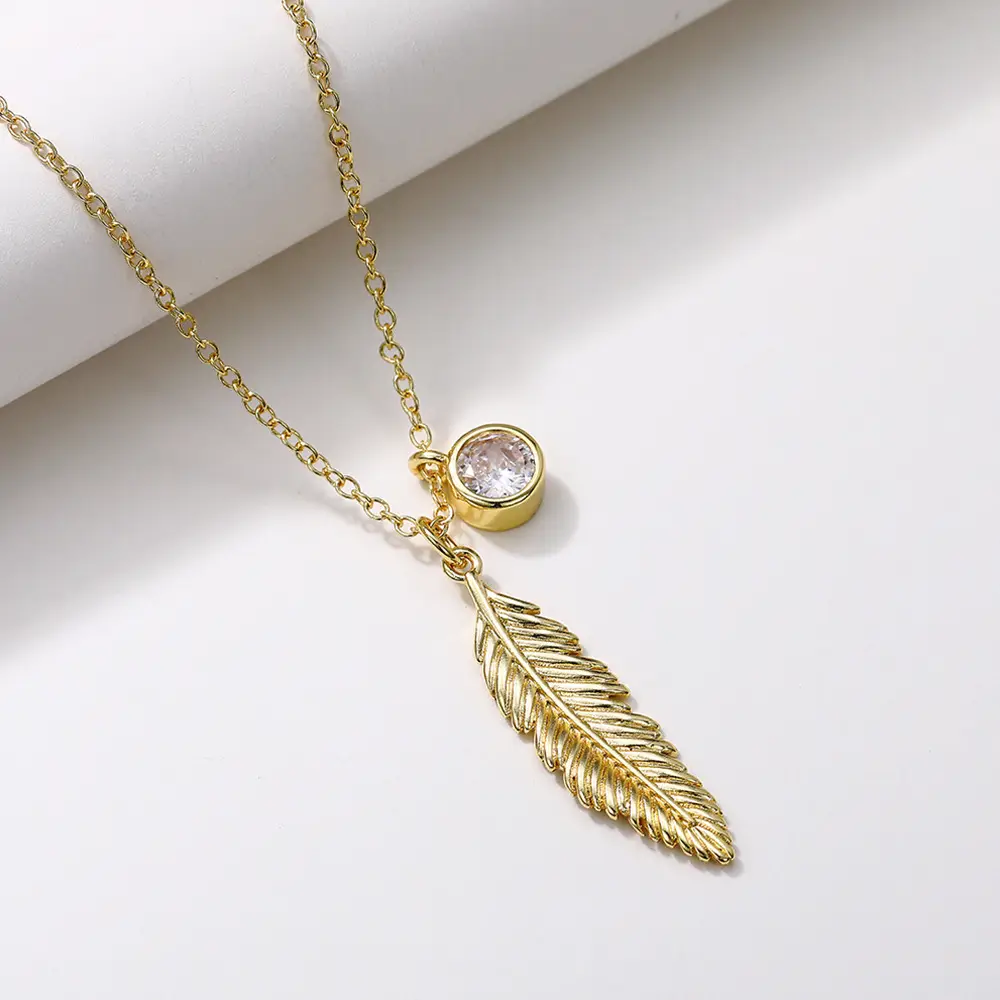 Gold Feather Pendant Necklace for Women - Image 2