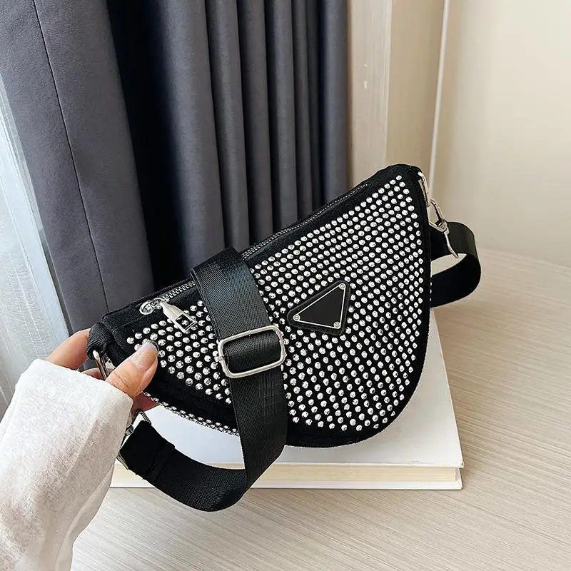 Women's Flash Diamond Shoulder Messenger Bag Black