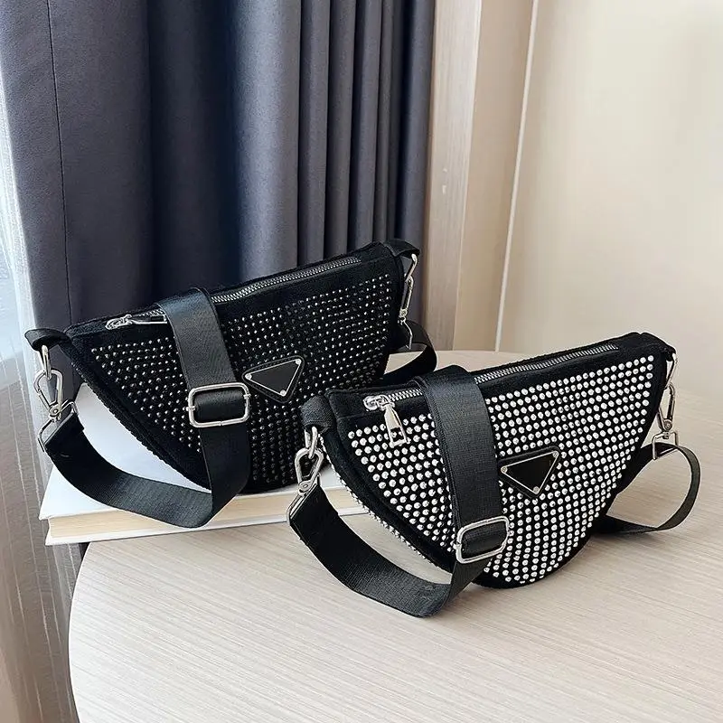 Women's Flash Diamond Shoulder Messenger Bag Black