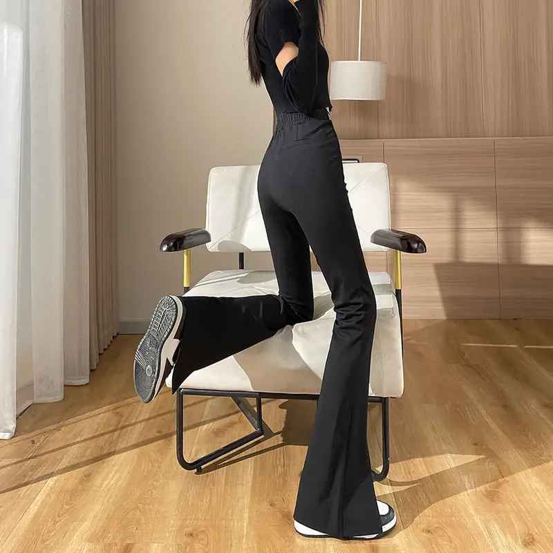 2023 Black Split Pants High Waist Micro Style - Image 6