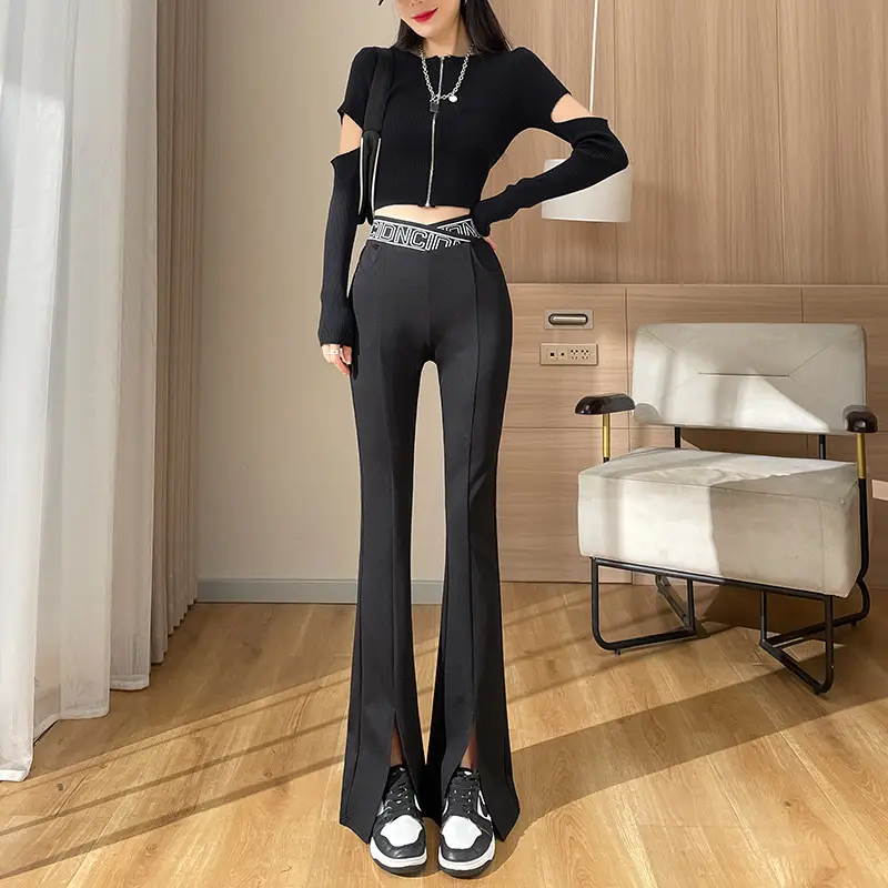 2023 Black Split Pants High Waist Micro Style - Image 2