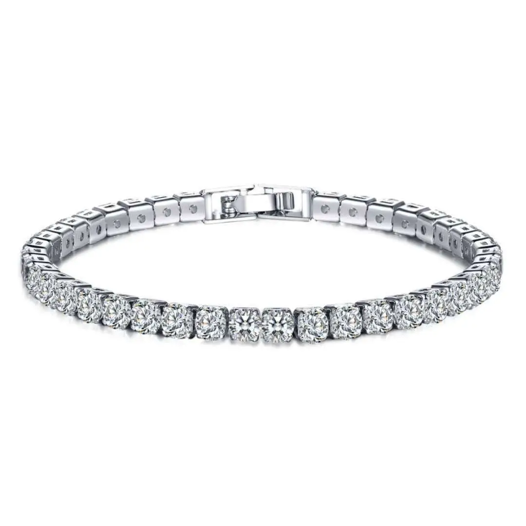 Full Diamond Zircon Couple Bracelet Silver White