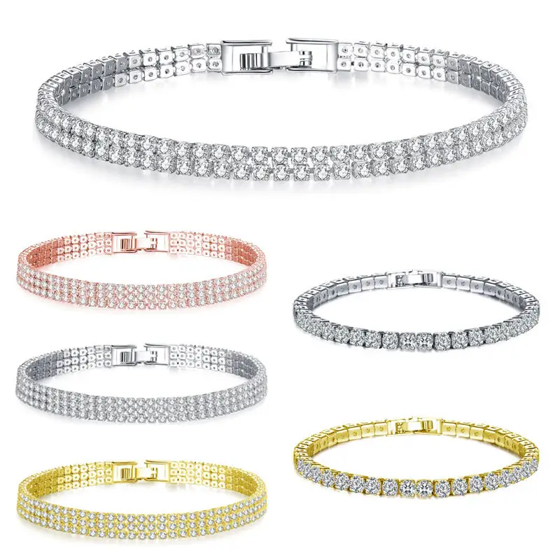 Full Diamond Zircon Couple Bracelet Silver White — feature 1