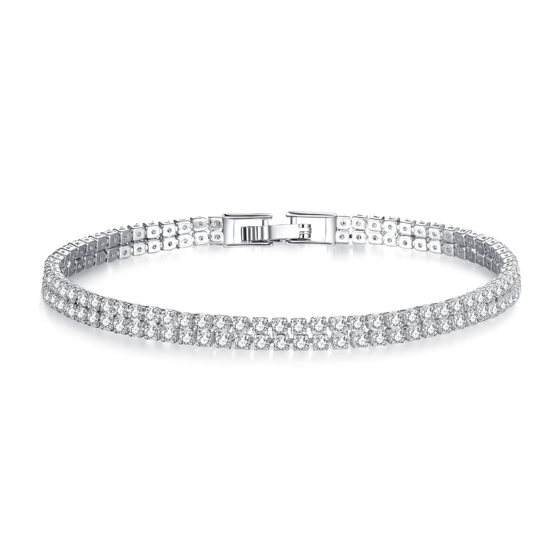 Full Diamond Zircon Couple Bracelet Silver White — feature 5